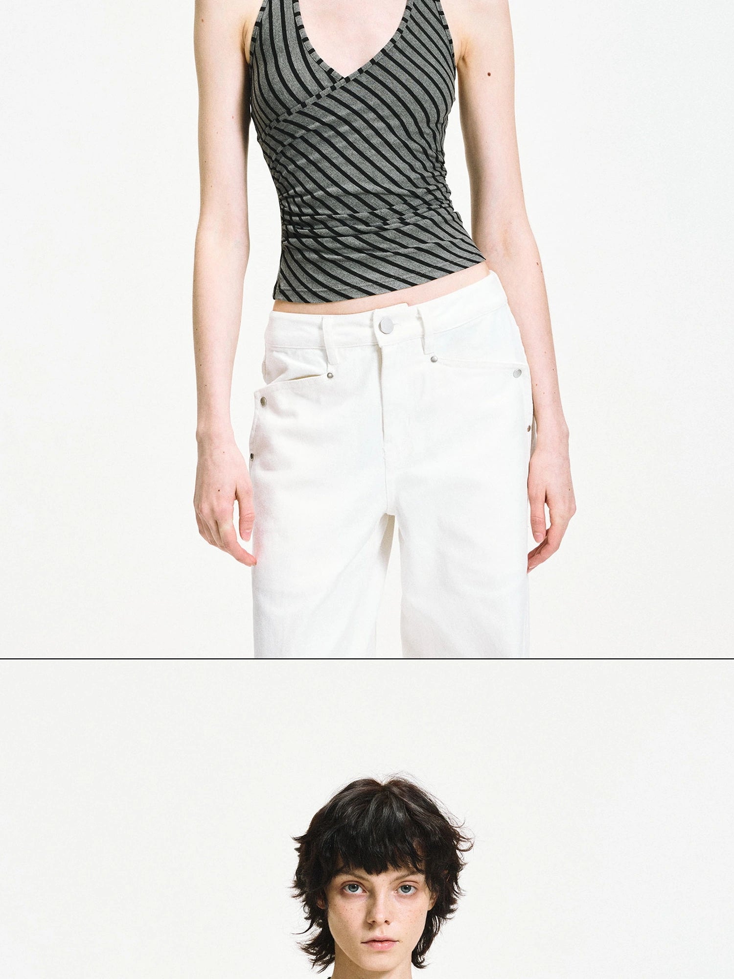 kvkv Crisscross V-neck Striped Halter Top