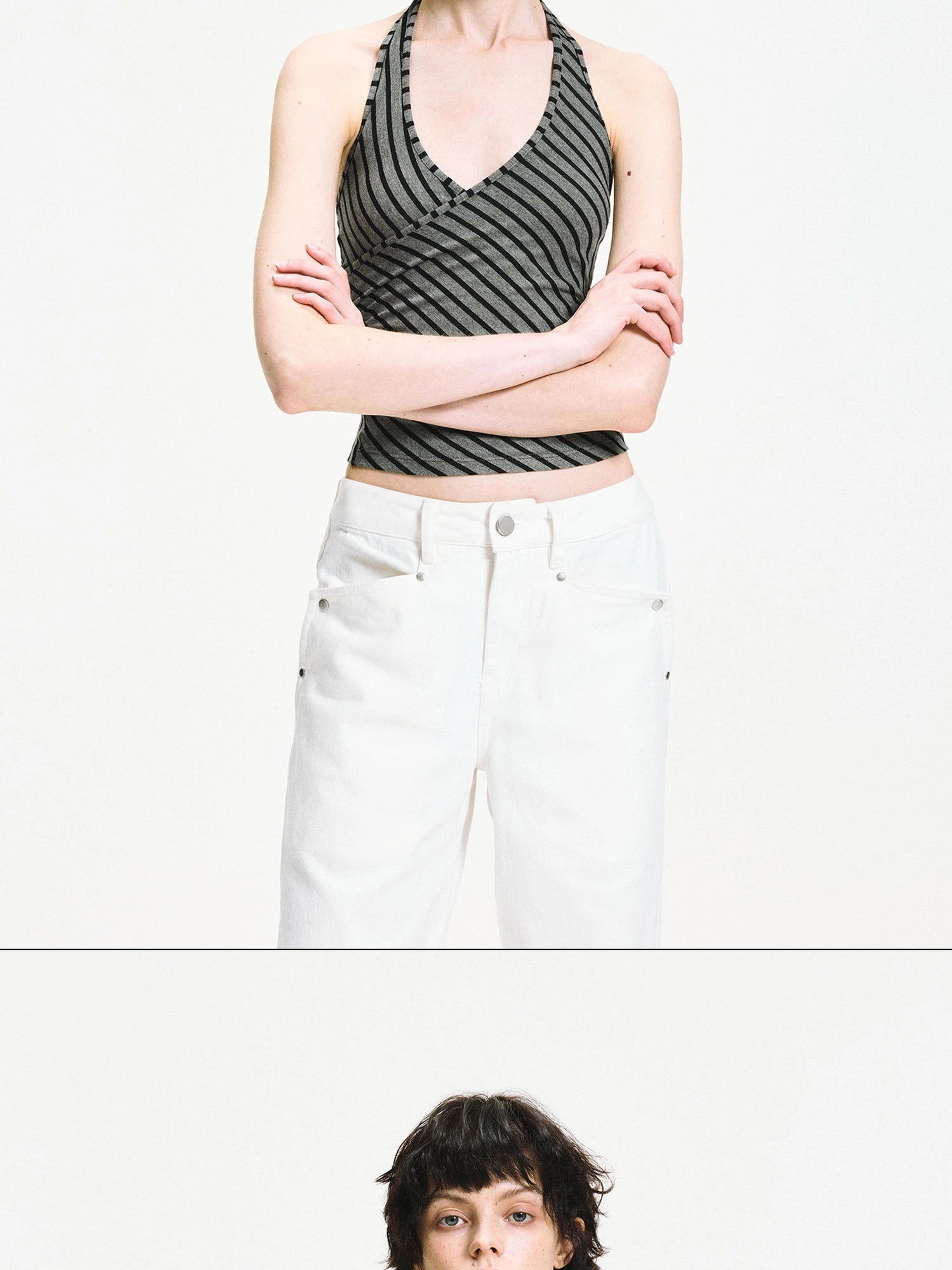 kvkv Crisscross V-neck Striped Halter Top