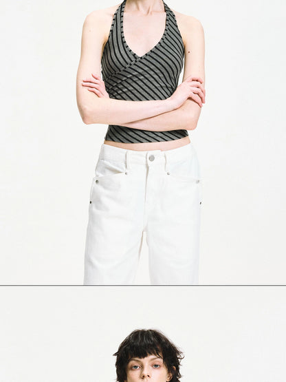 kvkv Crisscross V-neck Striped Halter Top