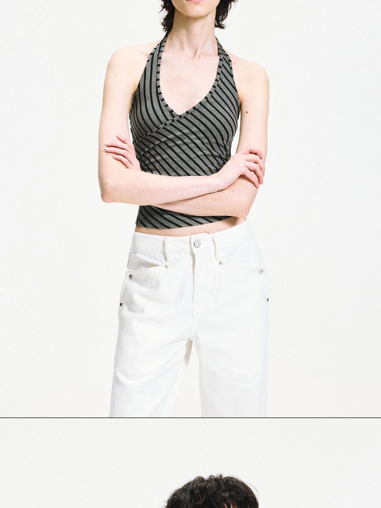 kvkv Crisscross V-neck Striped Halter Top
