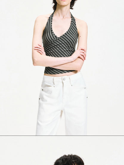 kvkv Crisscross V-neck Striped Halter Top
