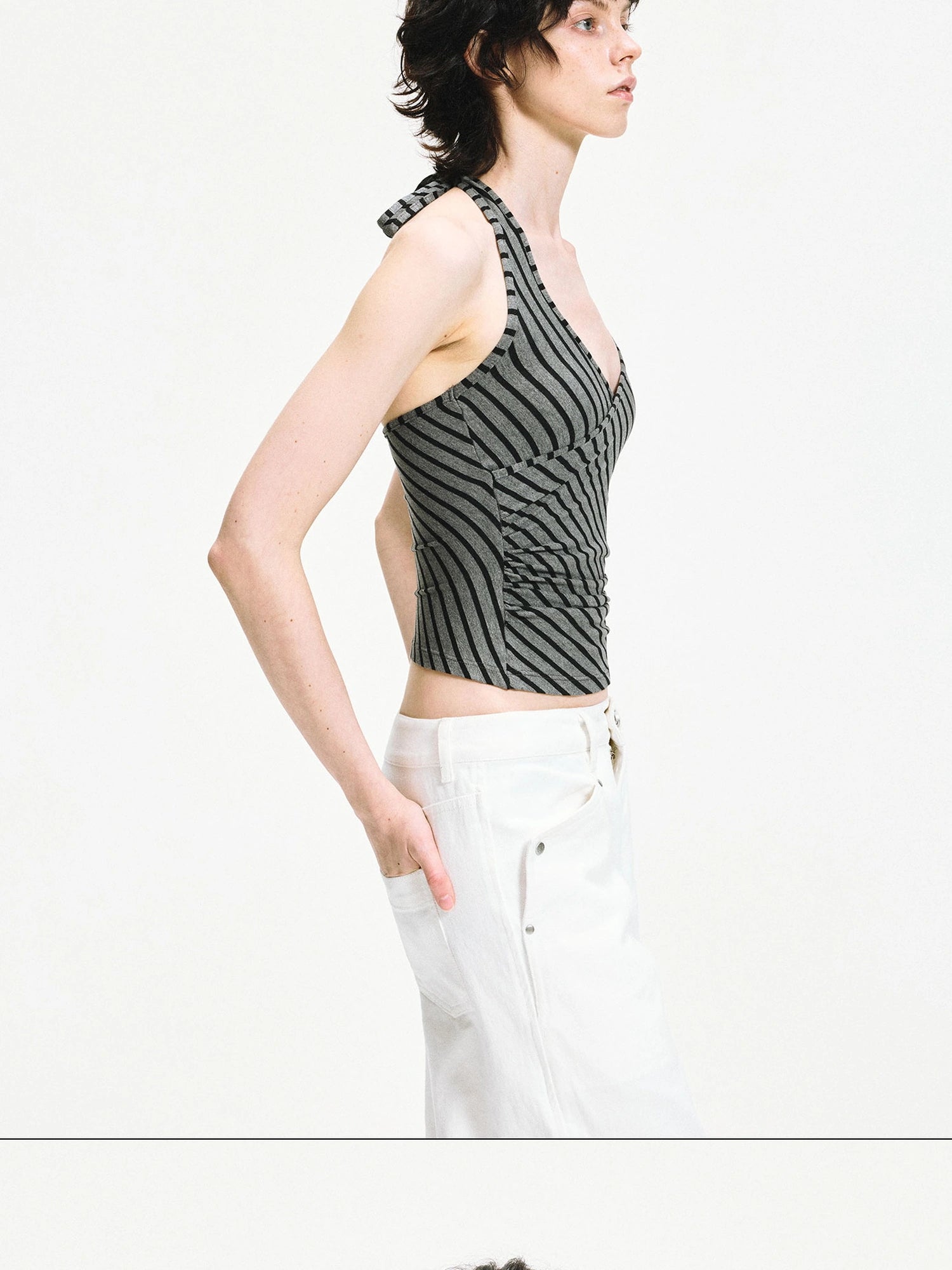 kvkv Crisscross V-neck Striped Halter Top