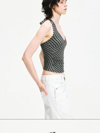 kvkv Crisscross V-neck Striped Halter Top