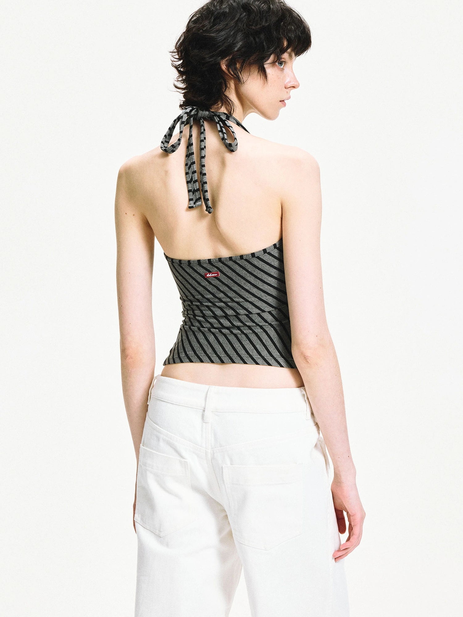 kvkv Crisscross V-neck Striped Halter Top