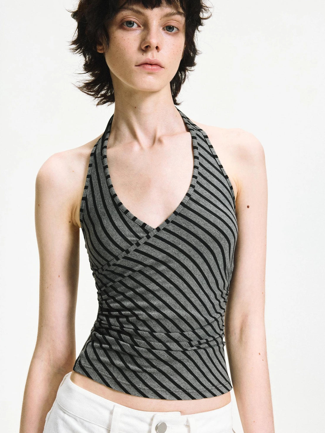 kvkv Crisscross V-neck Striped Halter Top