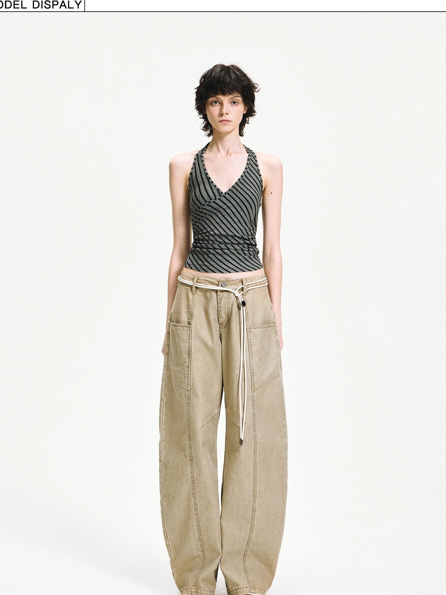 kvkv Crisscross V-neck Striped Halter Top
