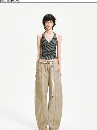 kvkv Crisscross V-neck Striped Halter Top