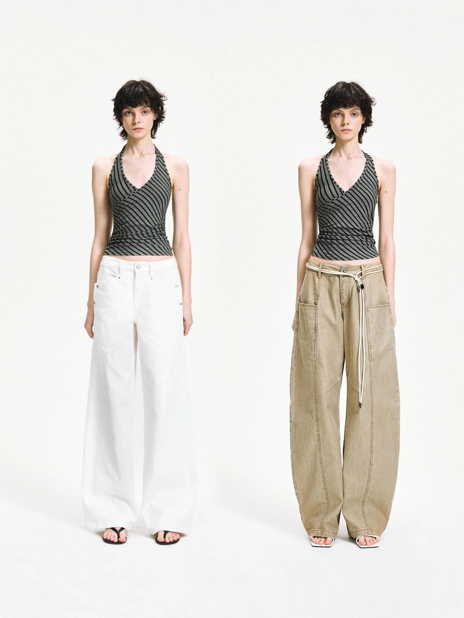kvkv Crisscross V-neck Striped Halter Top