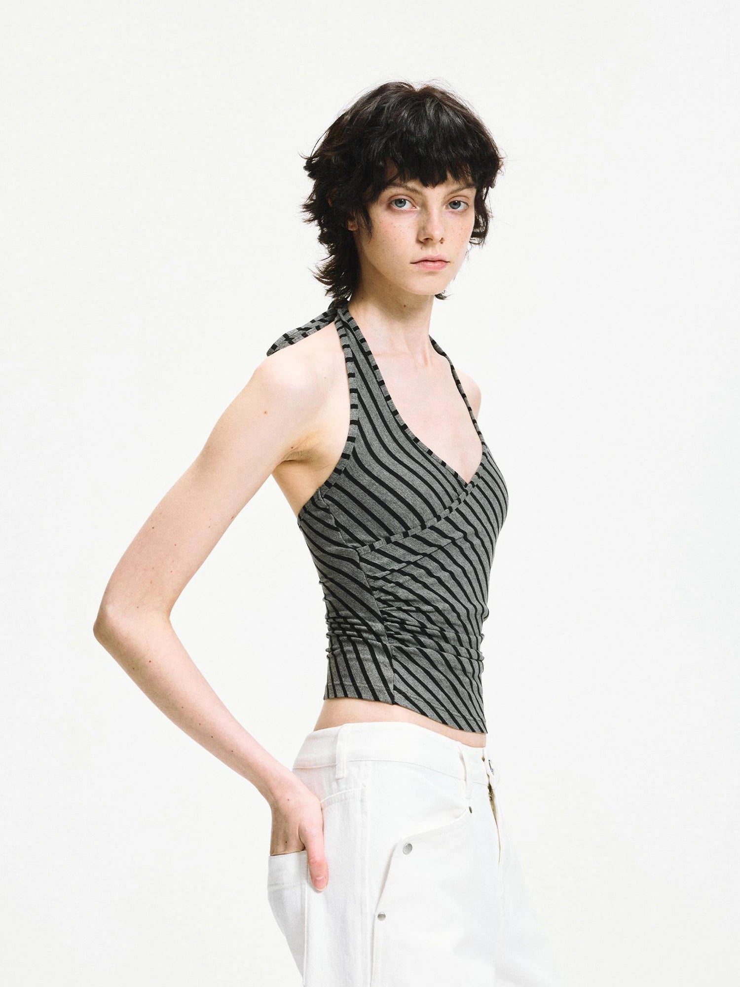 kvkv Crisscross V-neck Striped Halter Top