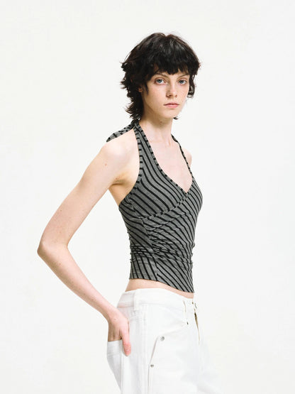 kvkv Crisscross V-neck Striped Halter Top