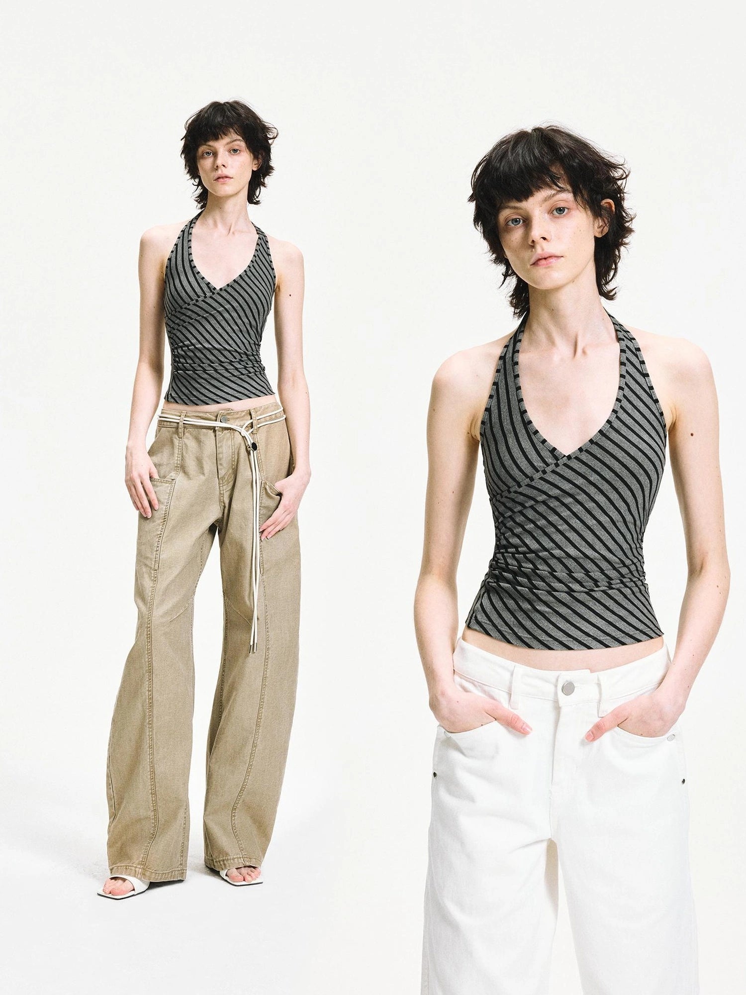 kvkv Crisscross V-neck Striped Halter Top