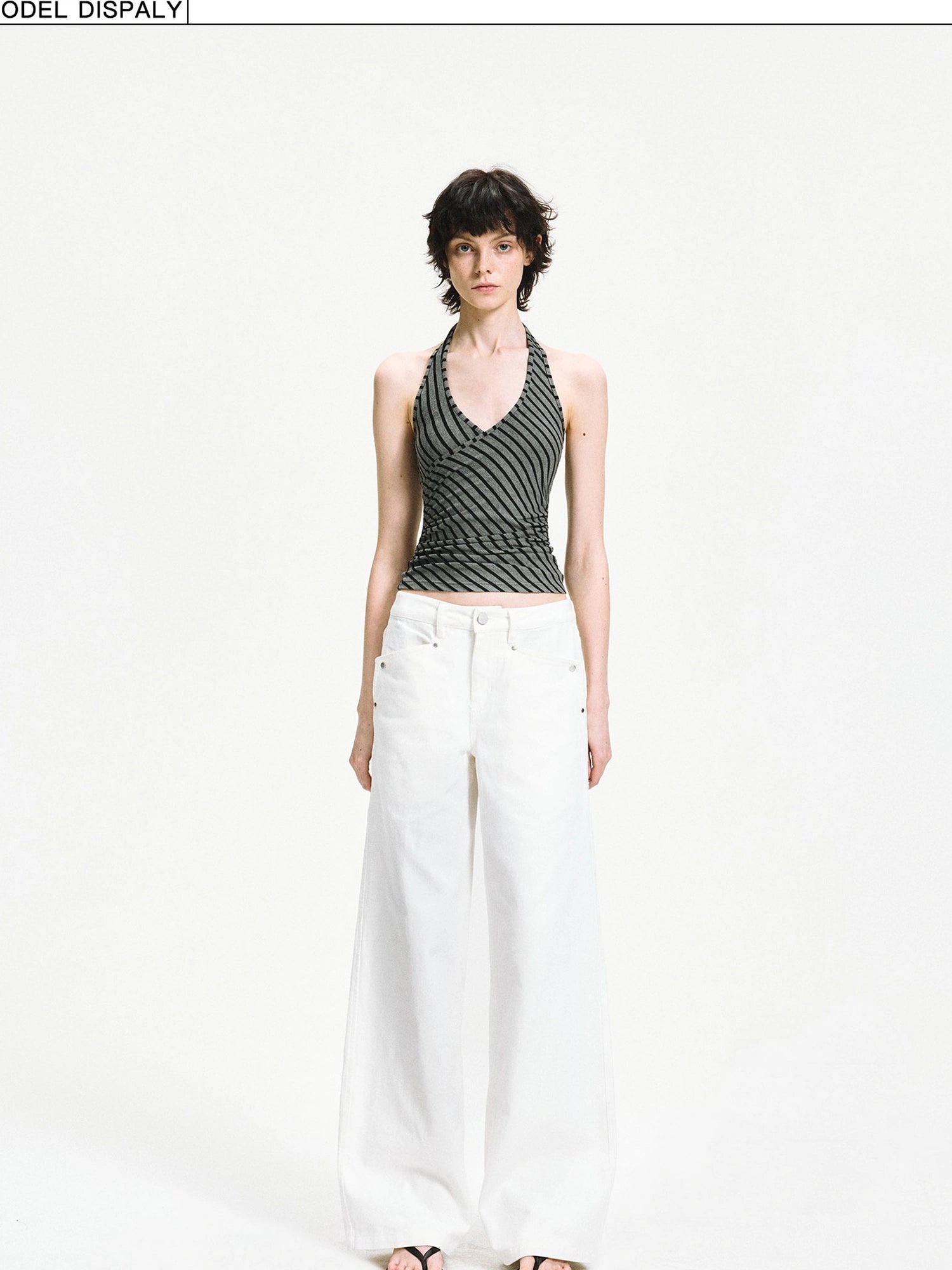 kvkv Crisscross V-neck Striped Halter Top