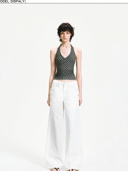 kvkv Crisscross V-neck Striped Halter Top