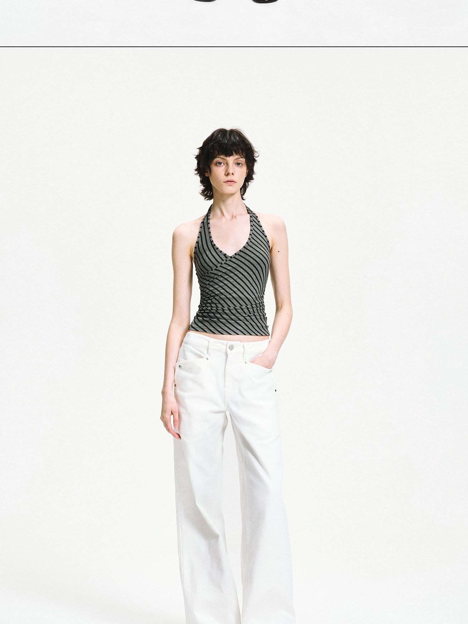 kvkv Crisscross V-neck Striped Halter Top