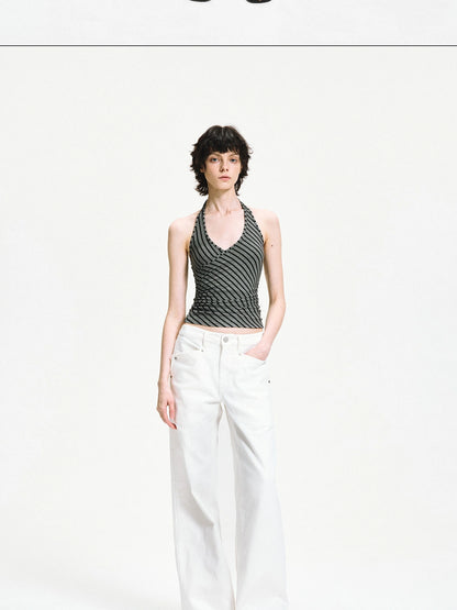 kvkv Crisscross V-neck Striped Halter Top