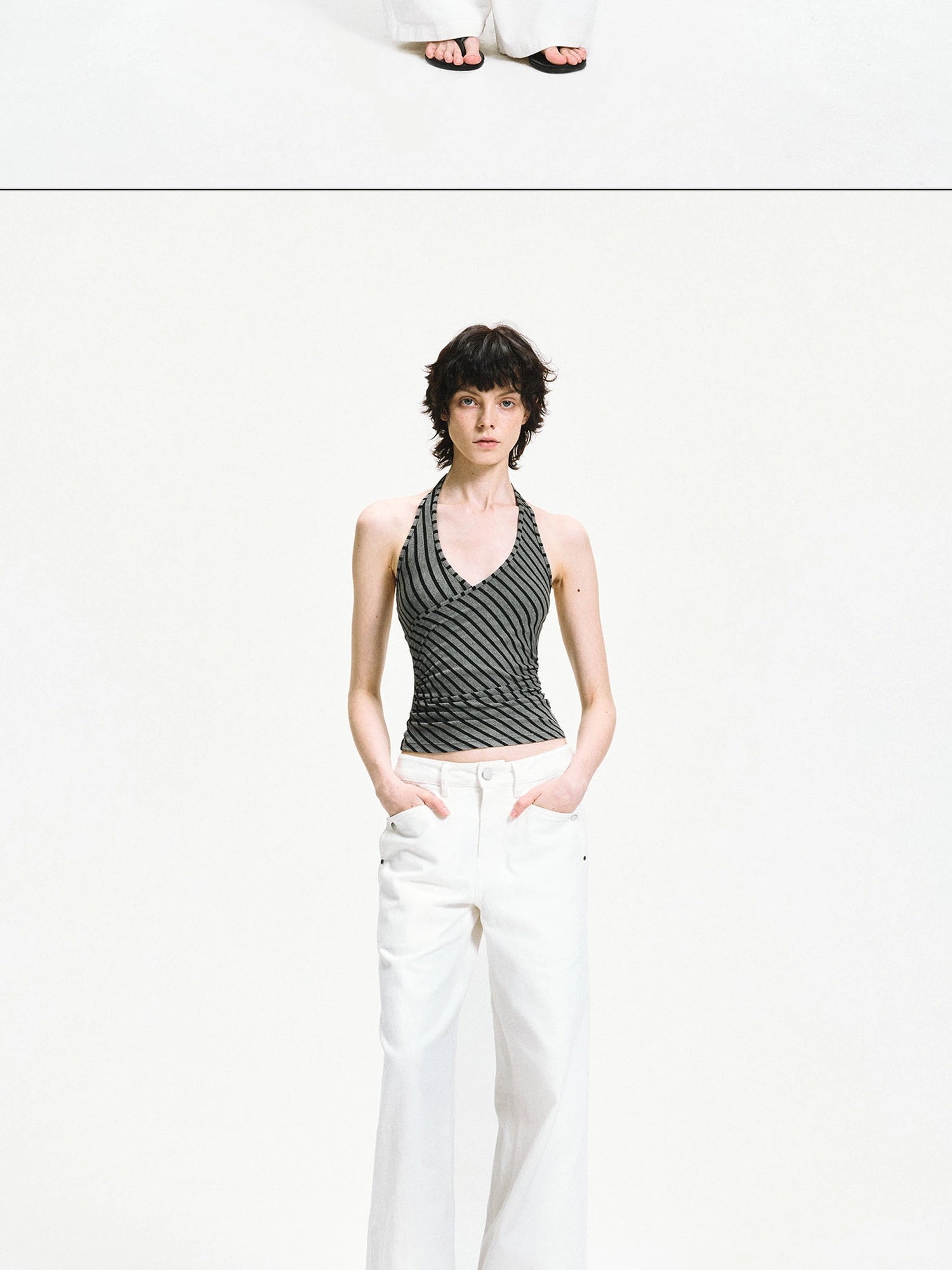 kvkv Crisscross V-neck Striped Halter Top
