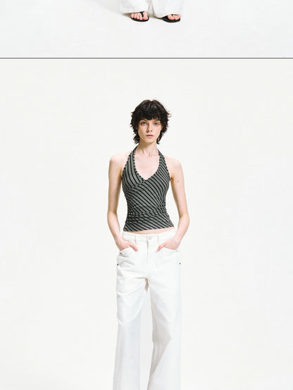 kvkv Crisscross V-neck Striped Halter Top