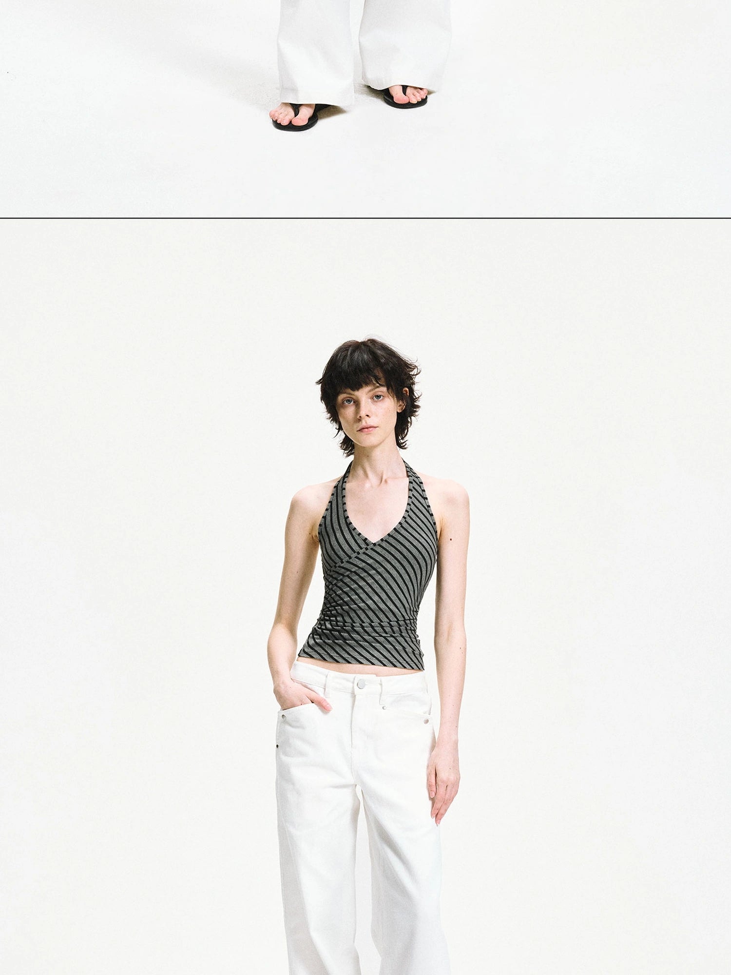 kvkv Crisscross V-neck Striped Halter Top