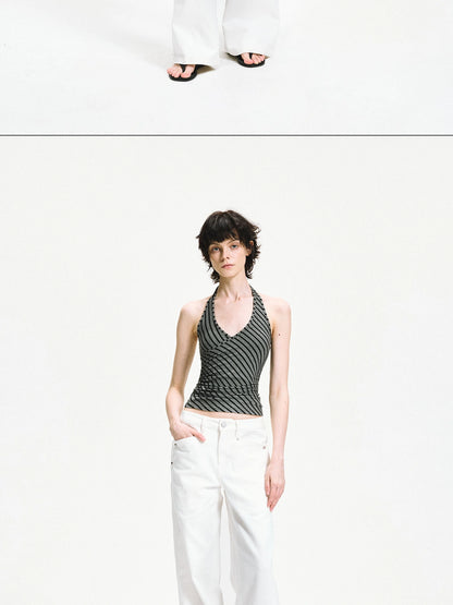 kvkv Crisscross V-neck Striped Halter Top