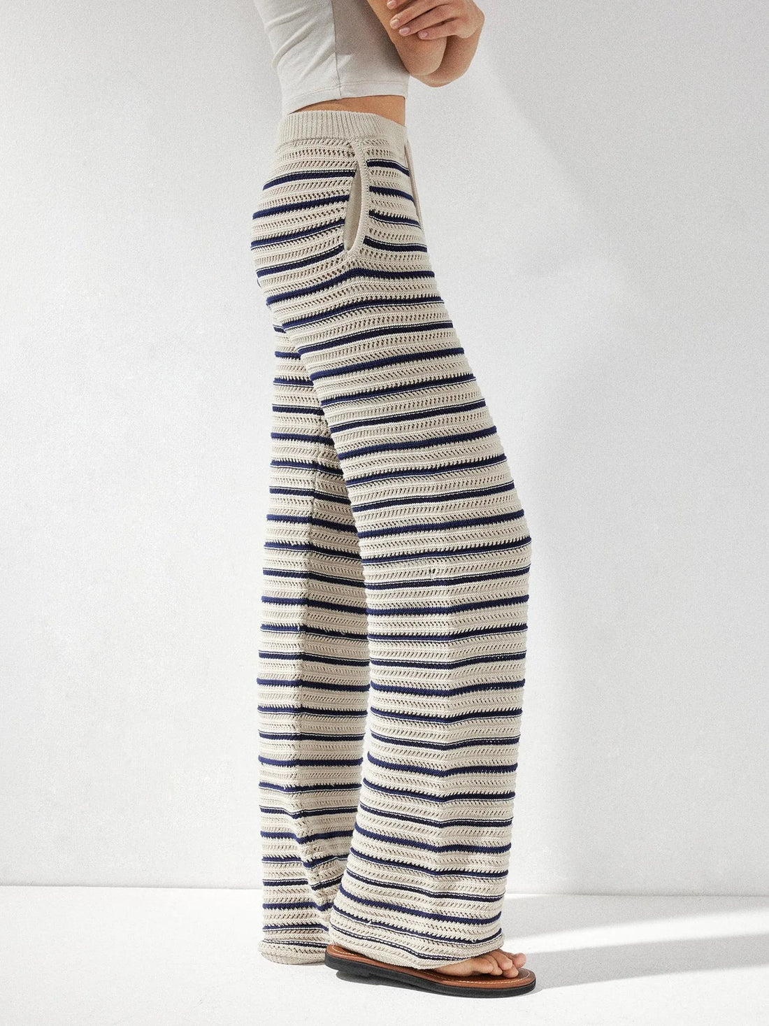 kvkv Crochet Striped Loose Fit Wide Leg Lace Pants