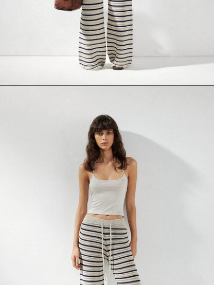 kvkv Crochet Striped Loose Fit Wide Leg Lace Pants