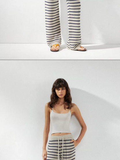 kvkv Crochet Striped Loose Fit Wide Leg Lace Pants