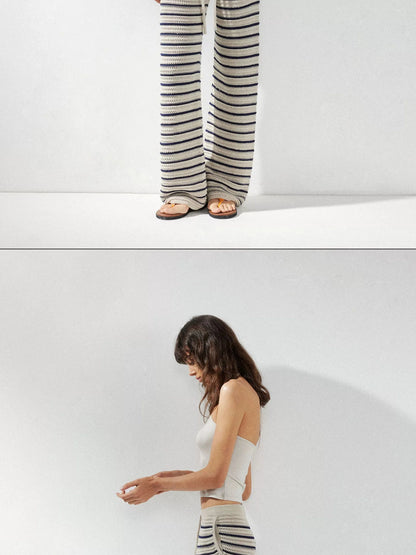kvkv Crochet Striped Loose Fit Wide Leg Lace Pants
