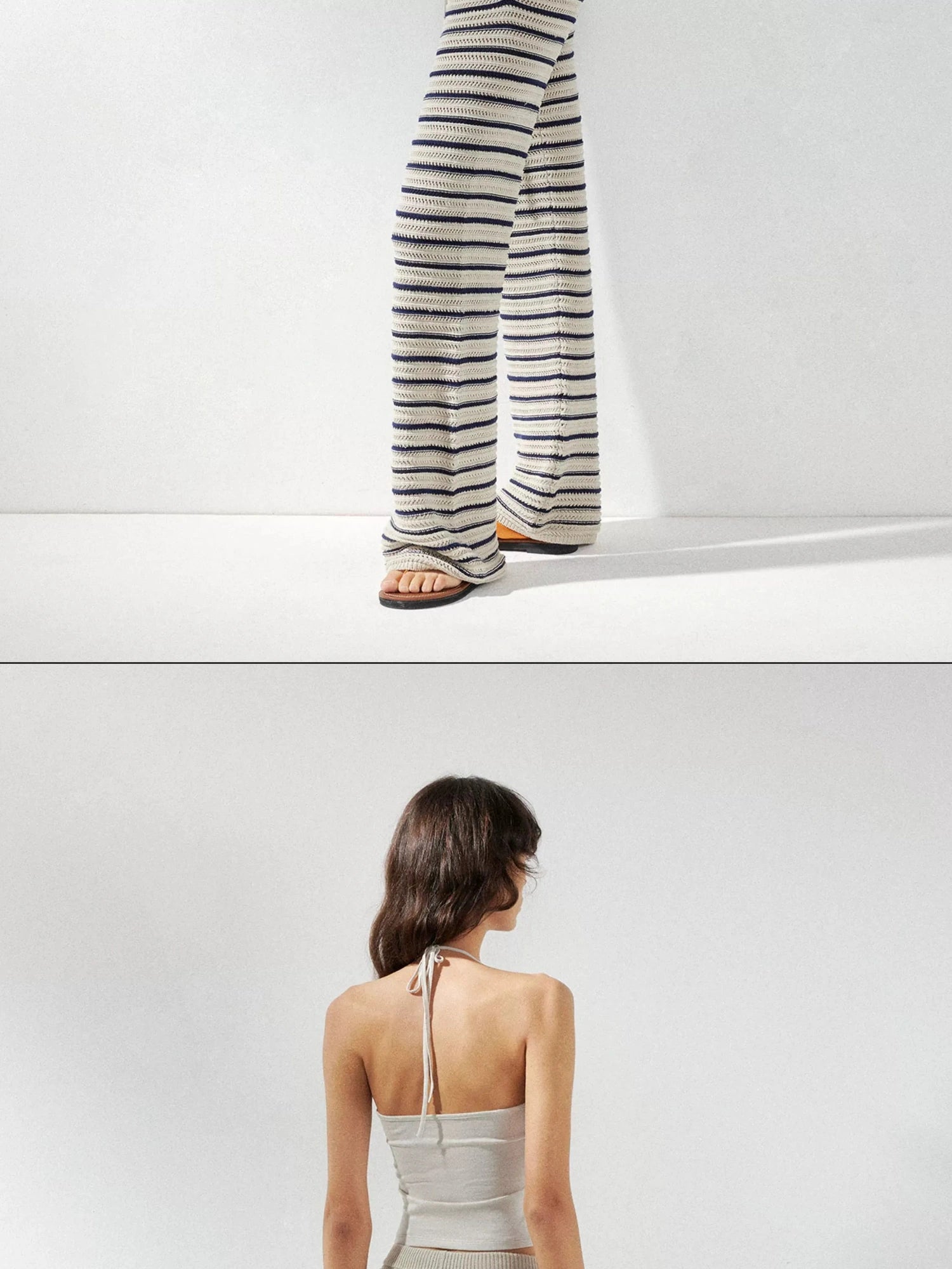 kvkv Crochet Striped Loose Fit Wide Leg Lace Pants