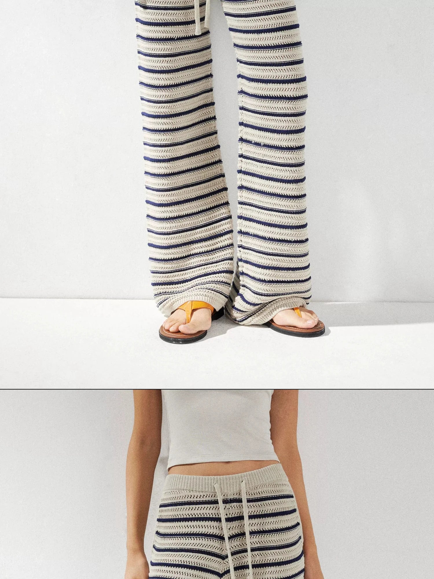 kvkv Crochet Striped Loose Fit Wide Leg Lace Pants