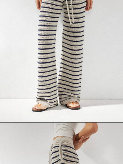 kvkv Crochet Striped Loose Fit Wide Leg Lace Pants