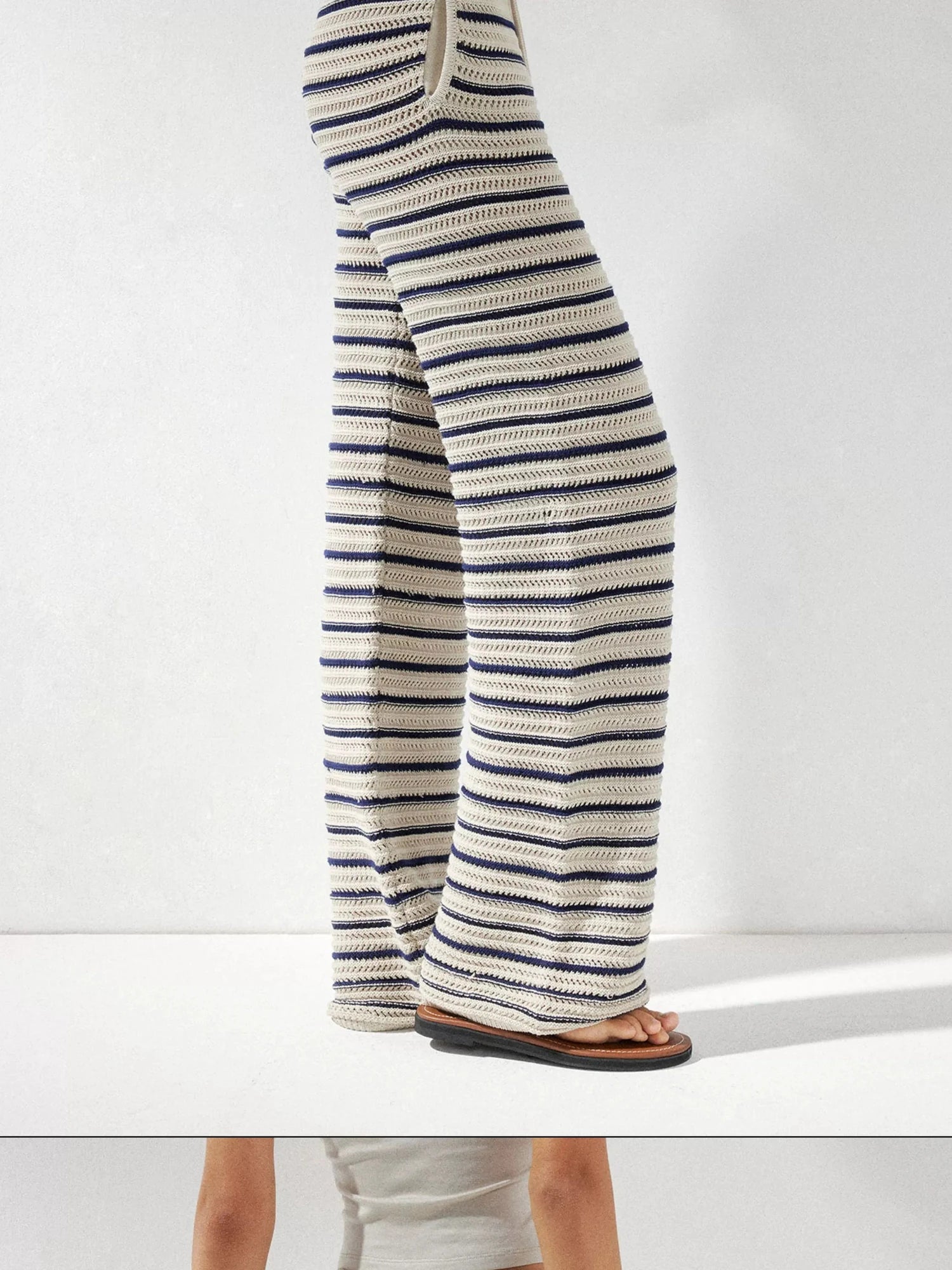 kvkv Crochet Striped Loose Fit Wide Leg Lace Pants