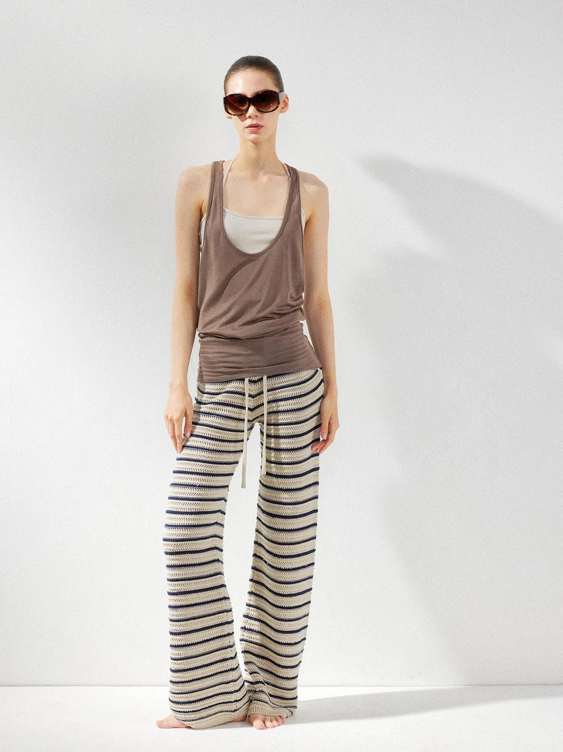 kvkv Crochet Striped Loose Fit Wide Leg Lace Pants