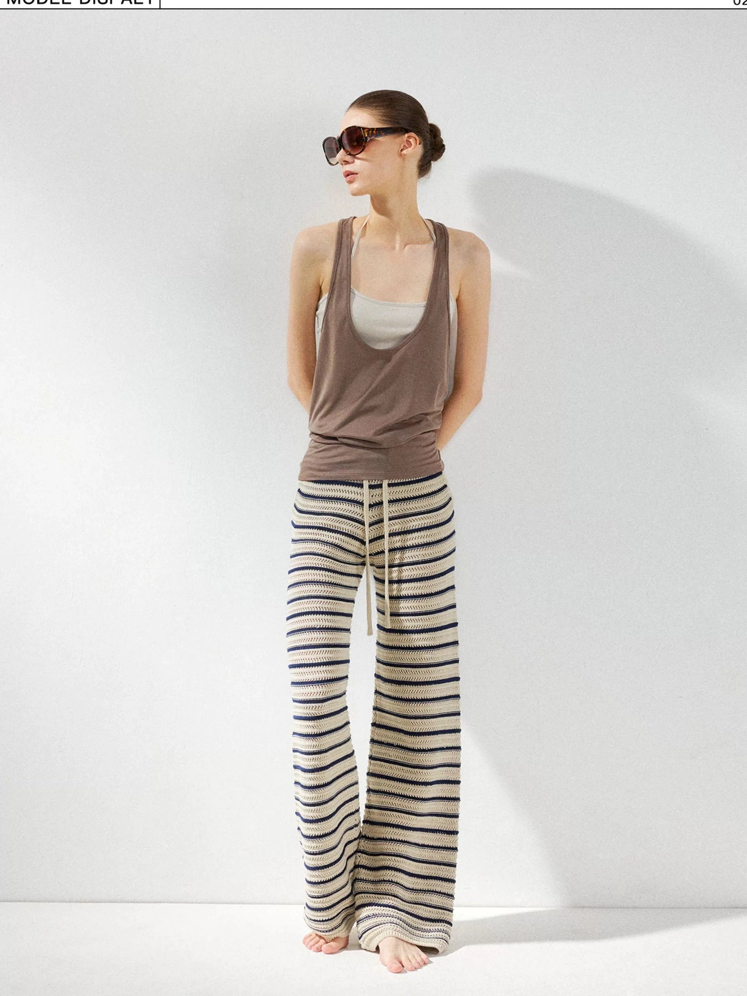 kvkv Crochet Striped Loose Fit Wide Leg Lace Pants