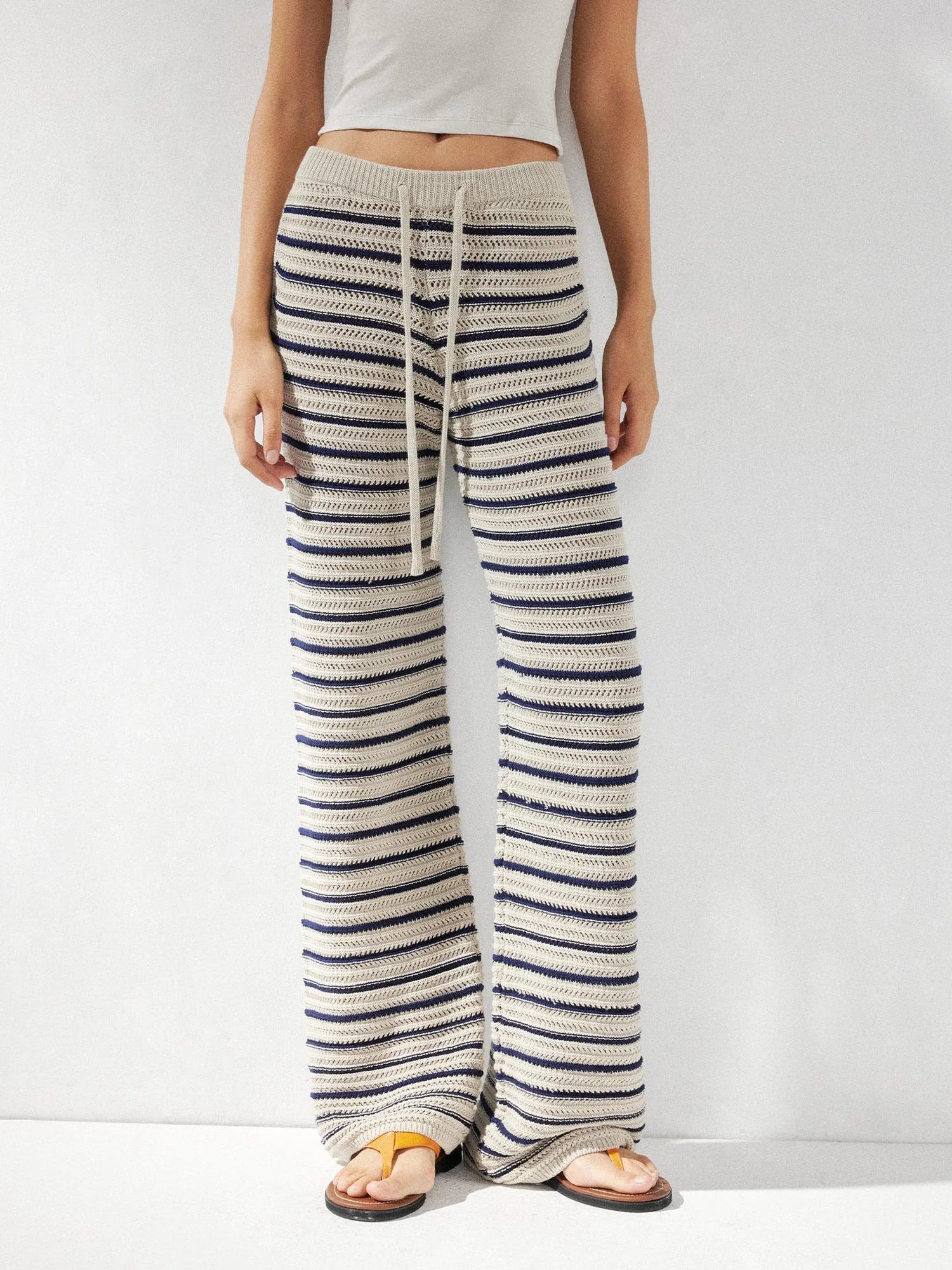 kvkv Crochet Striped Loose Fit Wide Leg Lace Pants