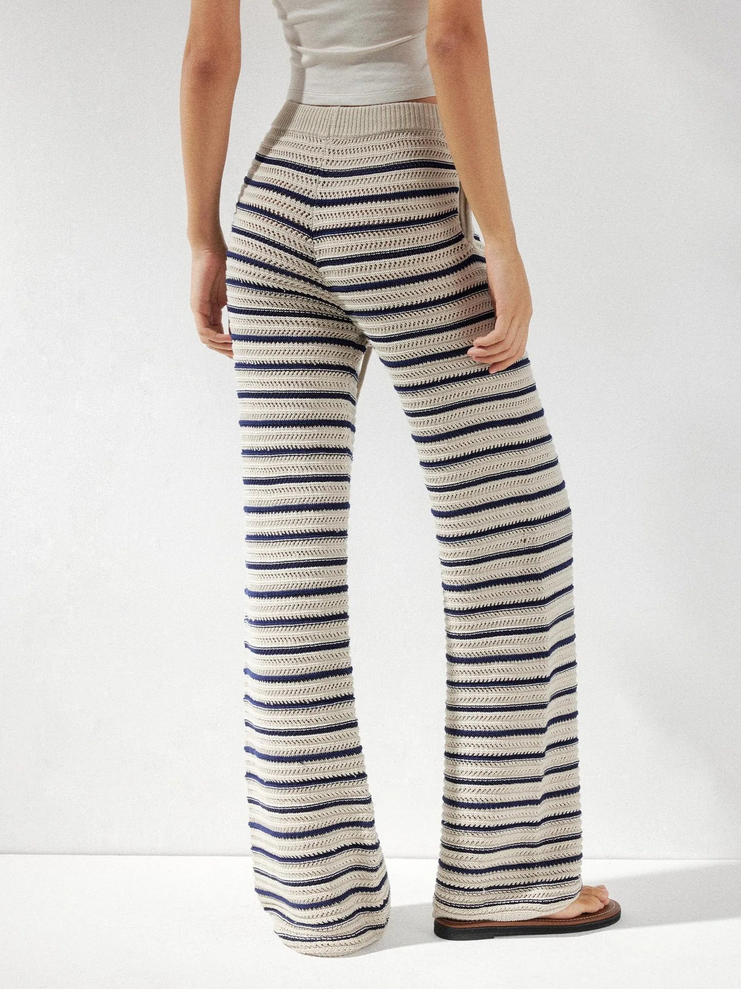 kvkv Crochet Striped Loose Fit Wide Leg Lace Pants