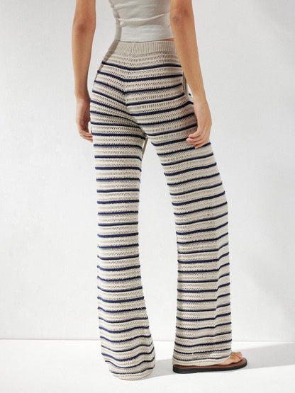 kvkv Crochet Striped Loose Fit Wide Leg Lace Pants