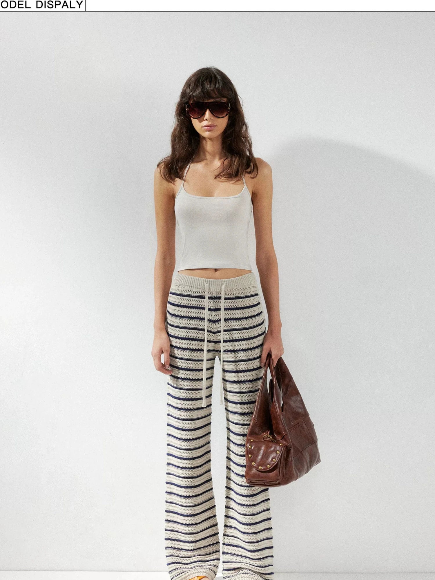 kvkv Crochet Striped Loose Fit Wide Leg Lace Pants