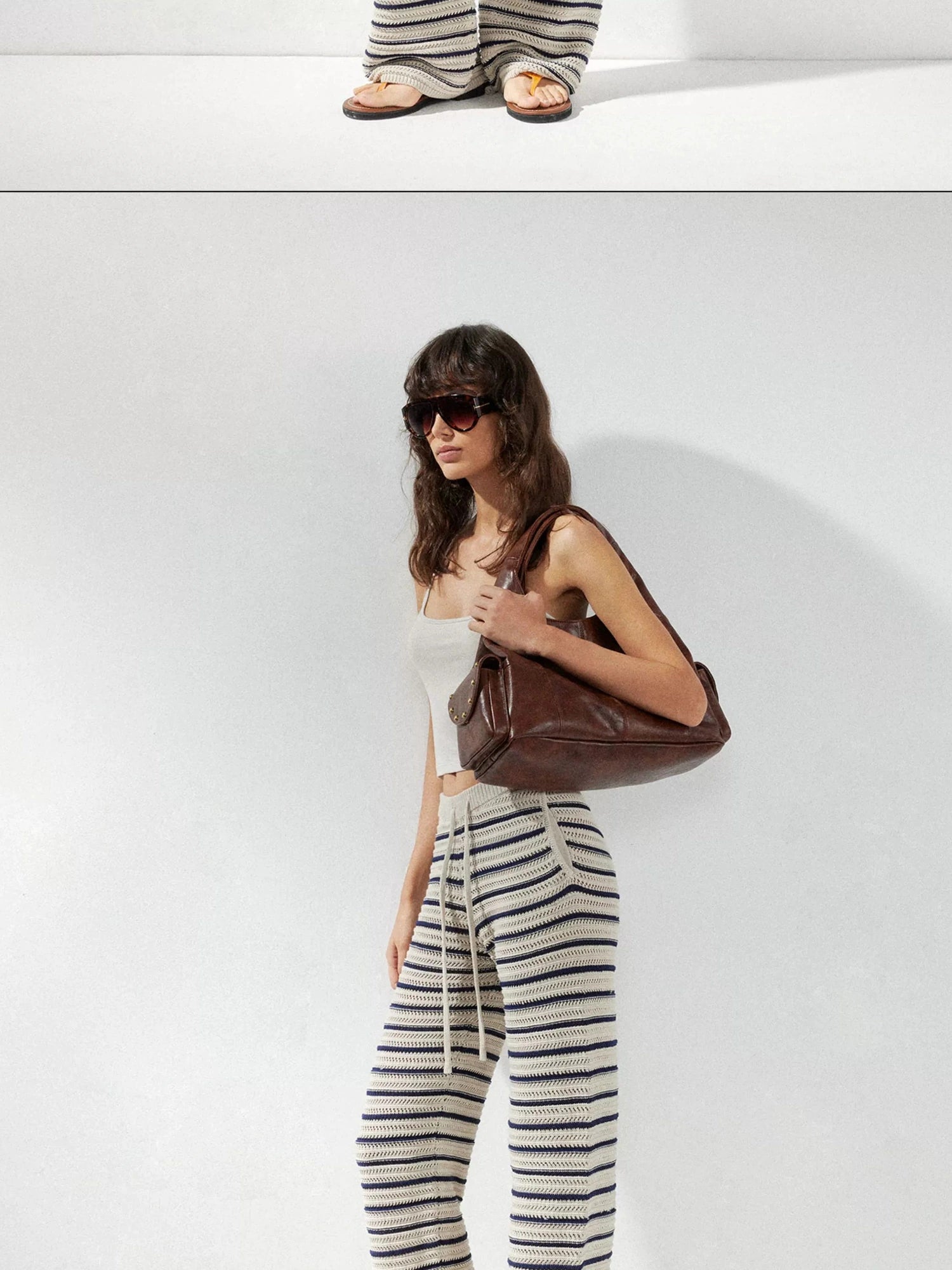 kvkv Crochet Striped Loose Fit Wide Leg Lace Pants