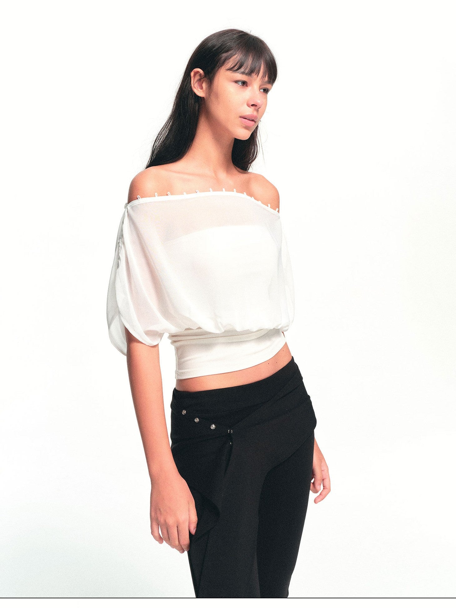 kvkv Cropped Button Drawstring Off Shoulder Bandeau Women&