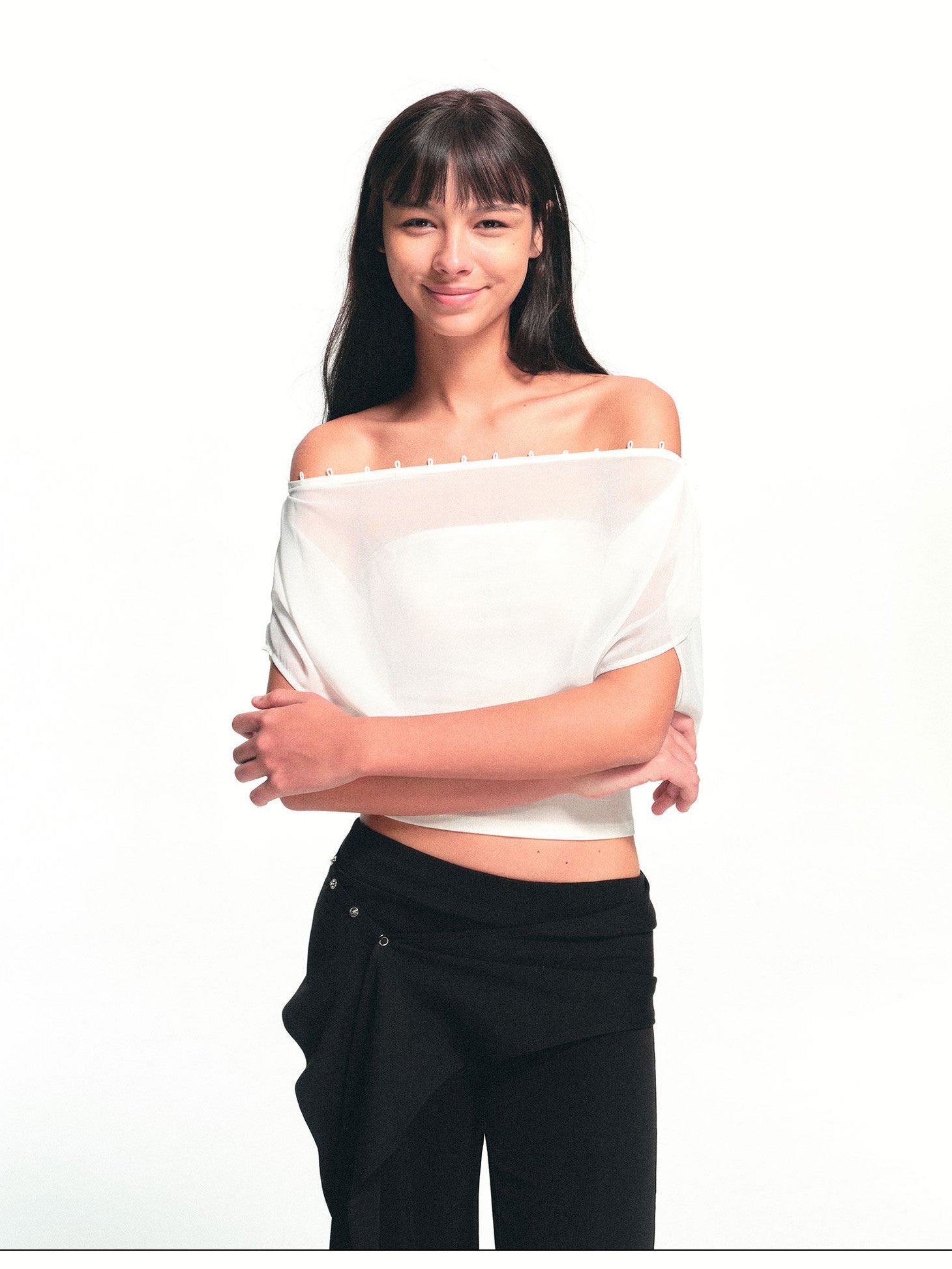 kvkv Cropped Button Drawstring Off Shoulder Bandeau Women&