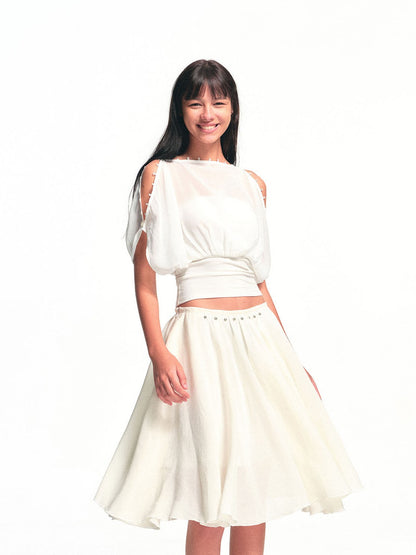 kvkv Cropped Button Drawstring Off Shoulder Bandeau Women&