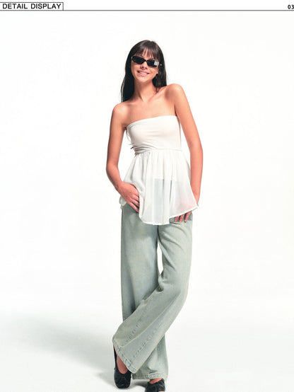 kvkv Cropped Button Drawstring Off Shoulder Bandeau Women&
