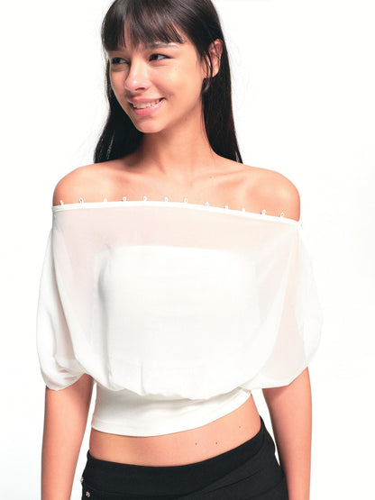 kvkv Cropped Button Drawstring Off Shoulder Bandeau Women&