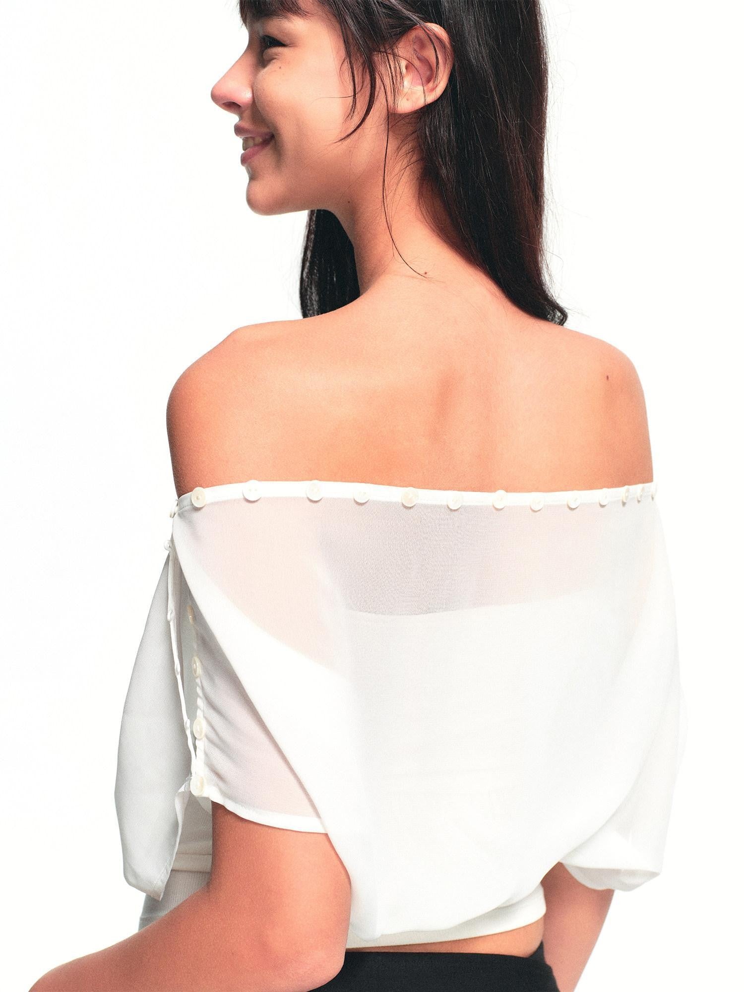 kvkv Cropped Button Drawstring Off Shoulder Bandeau Women&