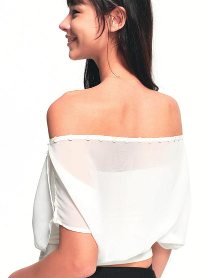 kvkv Cropped Button Drawstring Off Shoulder Bandeau Women&