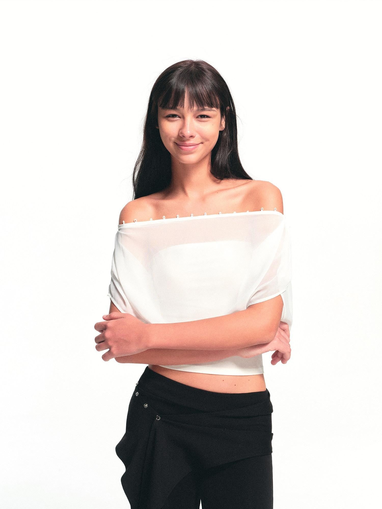 kvkv Cropped Button Drawstring Off Shoulder Bandeau Women&