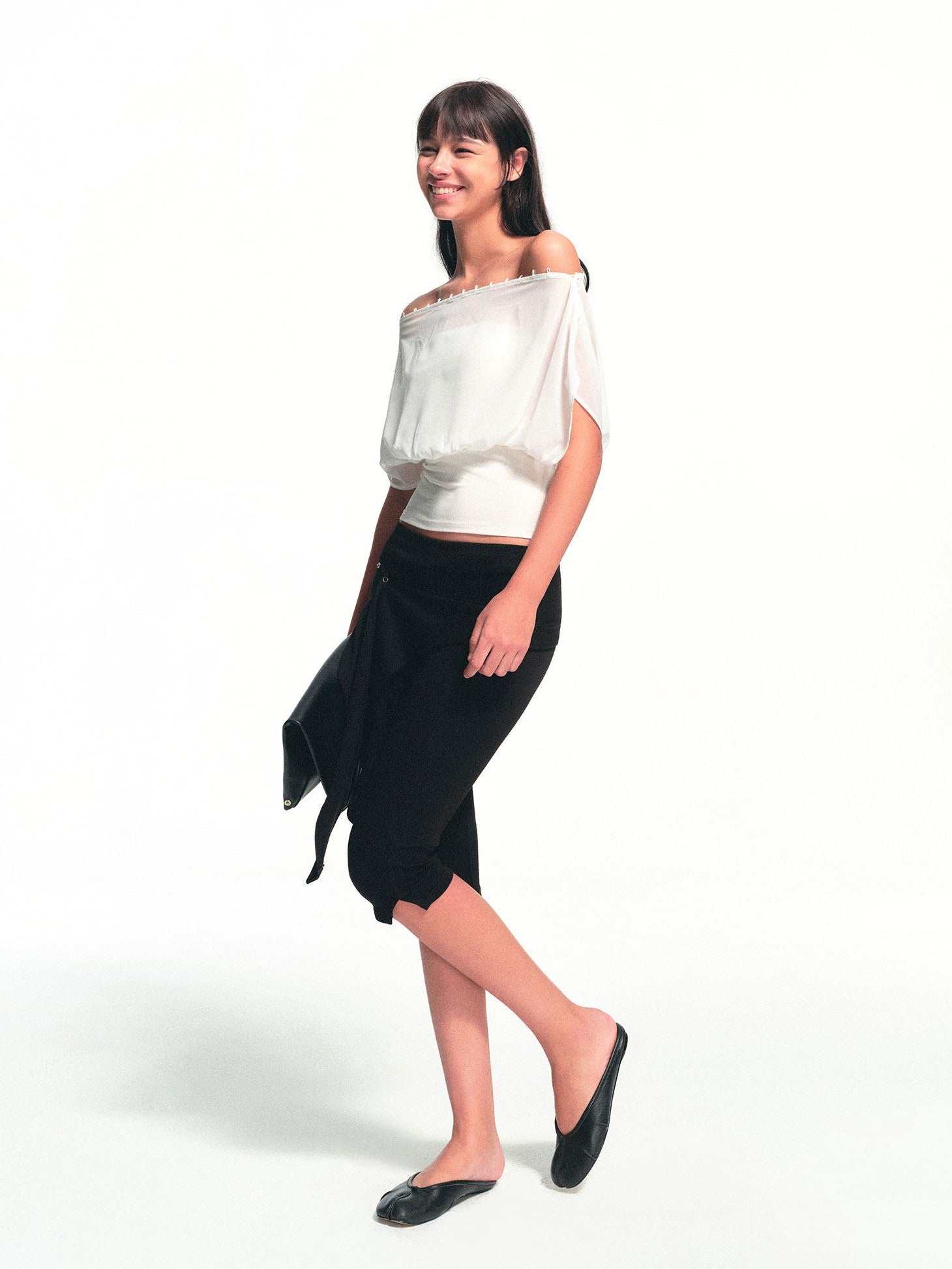 kvkv Cropped Button Drawstring Off Shoulder Bandeau Women&