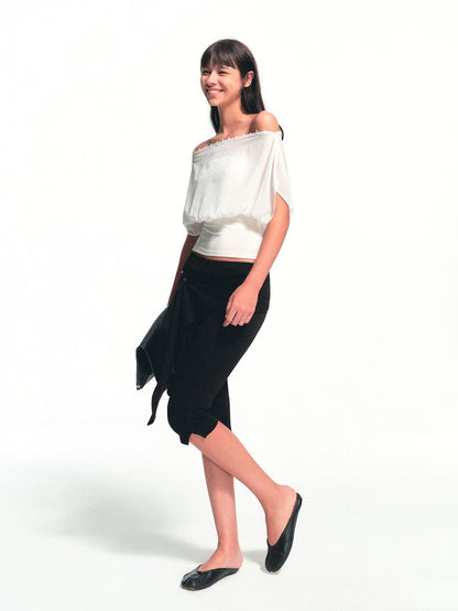 kvkv Cropped Button Drawstring Off Shoulder Bandeau Women&