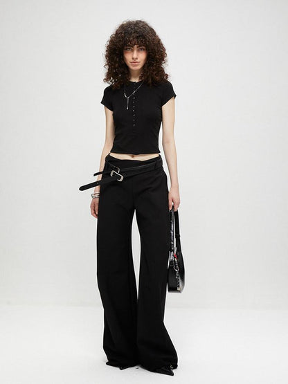 kvkv Cropped Henley Placket Slim Waist Women&