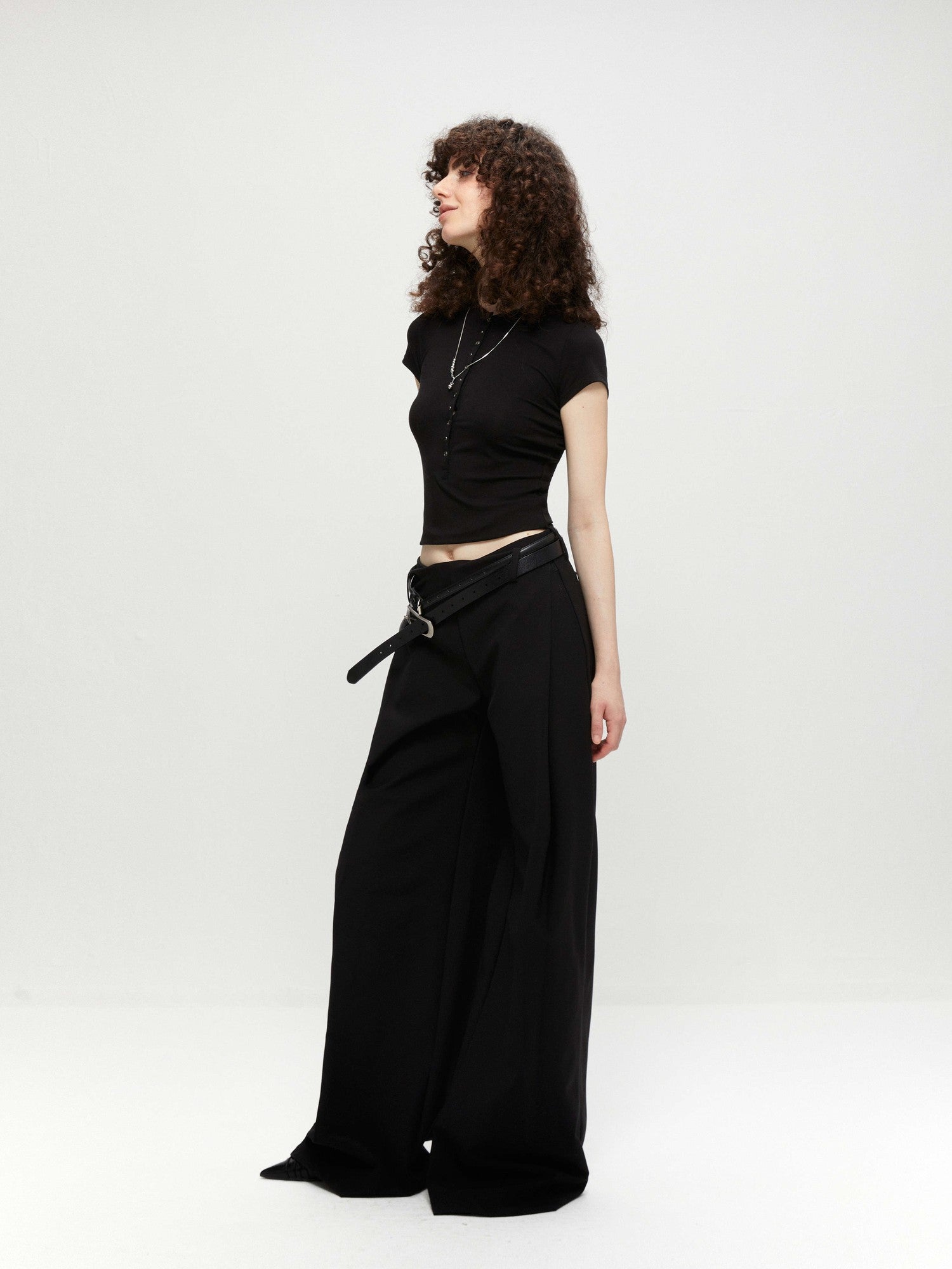 kvkv Cropped Henley Placket Slim Waist Women&